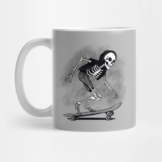 hooligan skeleton riding on a skateboard by in leggings